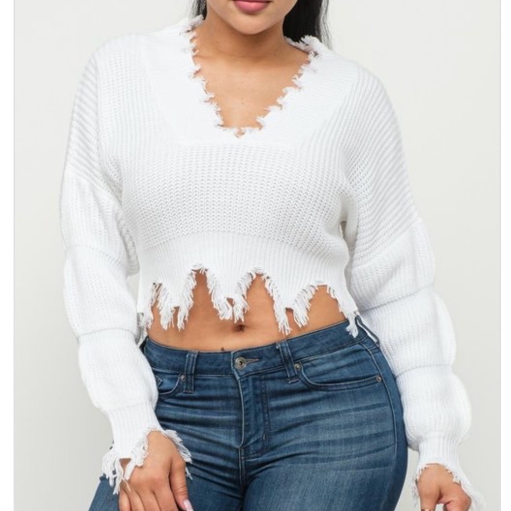 Cream Bubbly Distress Sweater
